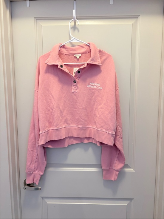 Pilcro Tops - Pilcro Weekend Brunch Club Henley Cropped Sweatshirt from Anthropologie NWT M